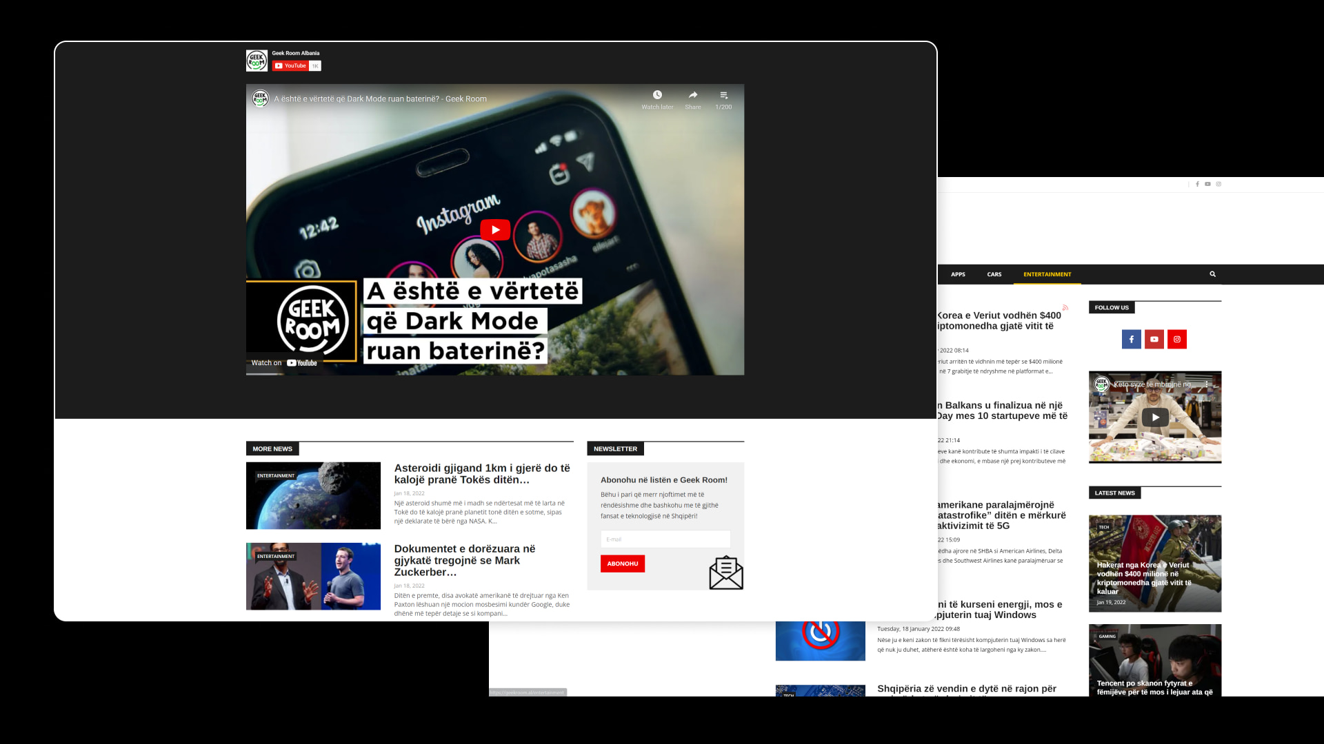 The Geek Room website, an Albanian technology publication covering innovations in news and video.