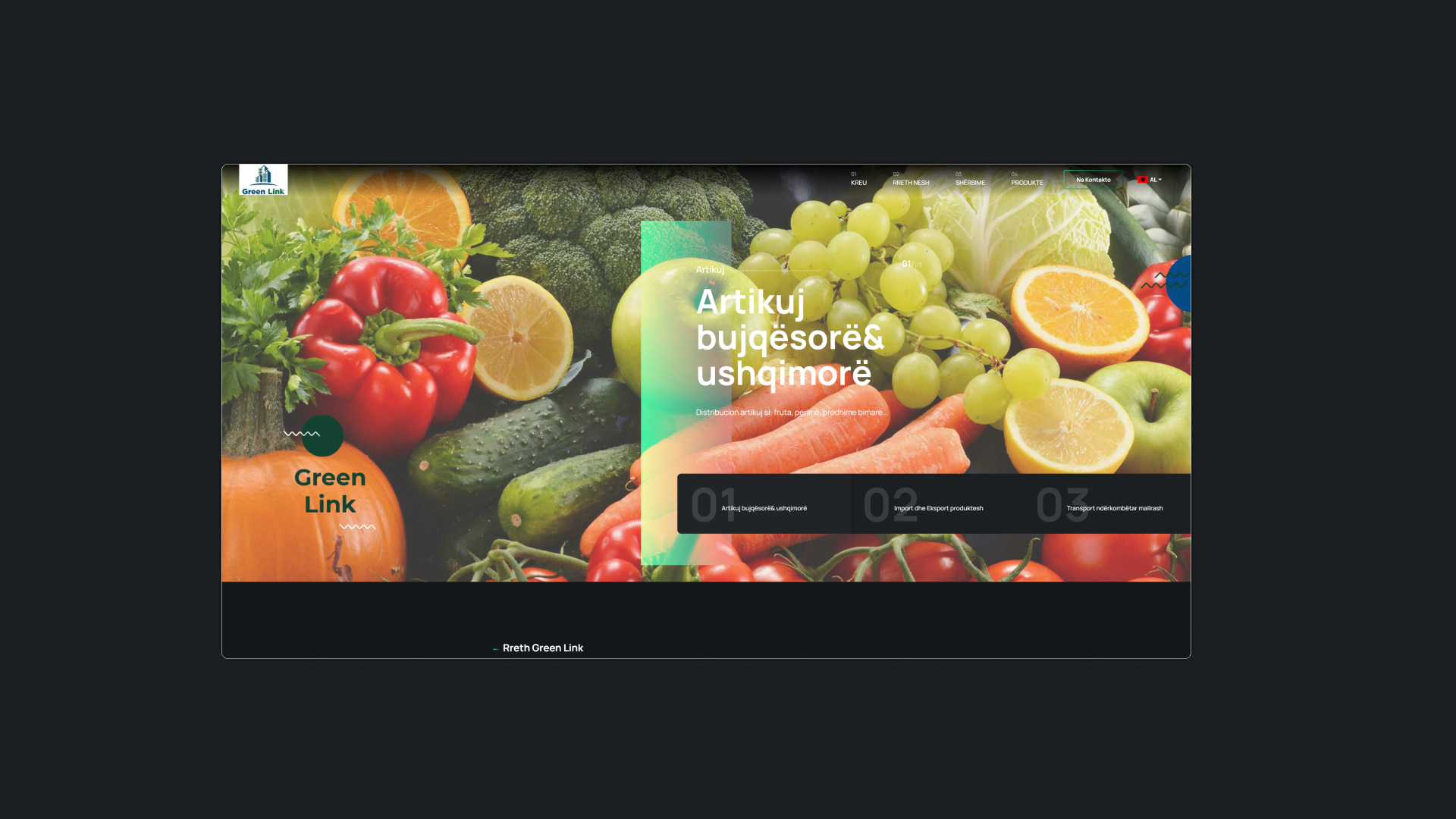 The Green Link website, presenting agricultural trade, greenhouse production and distribution services.