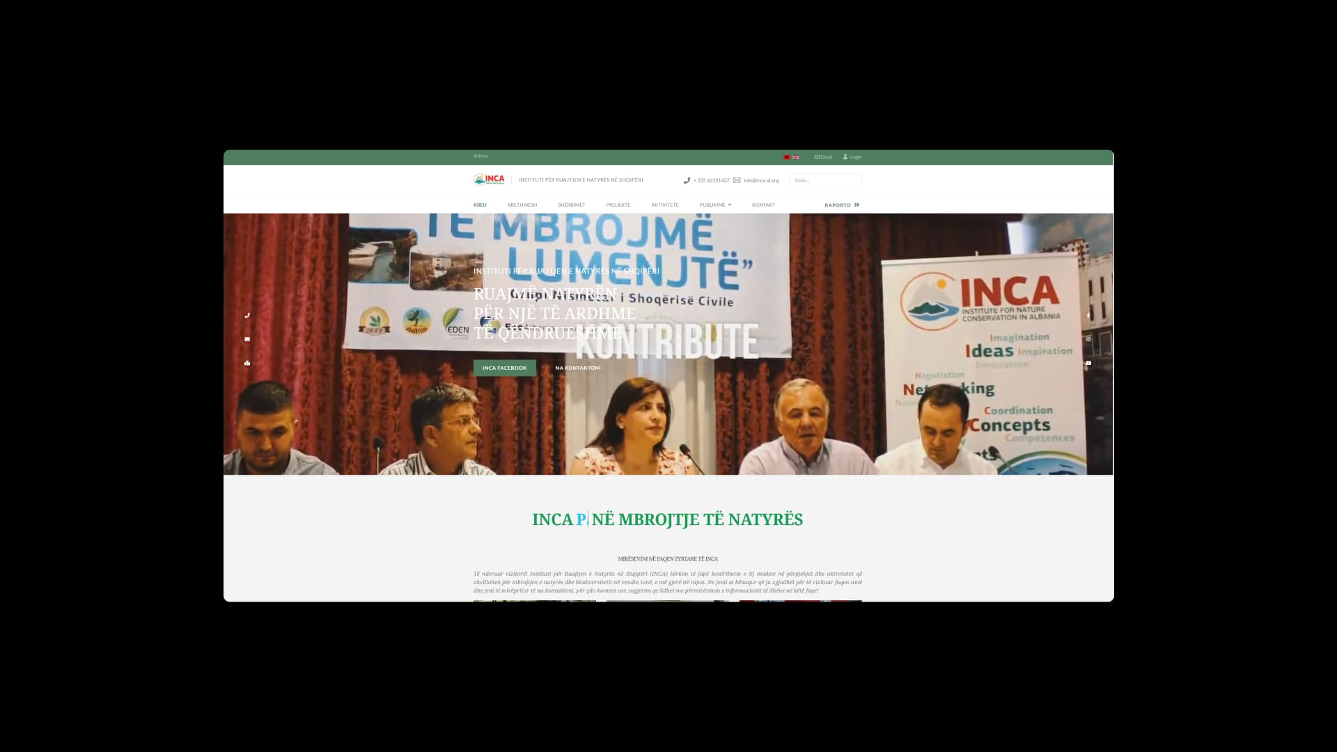 The INCA website, the Institute for Nature Conservation in Albania’s public information portal.