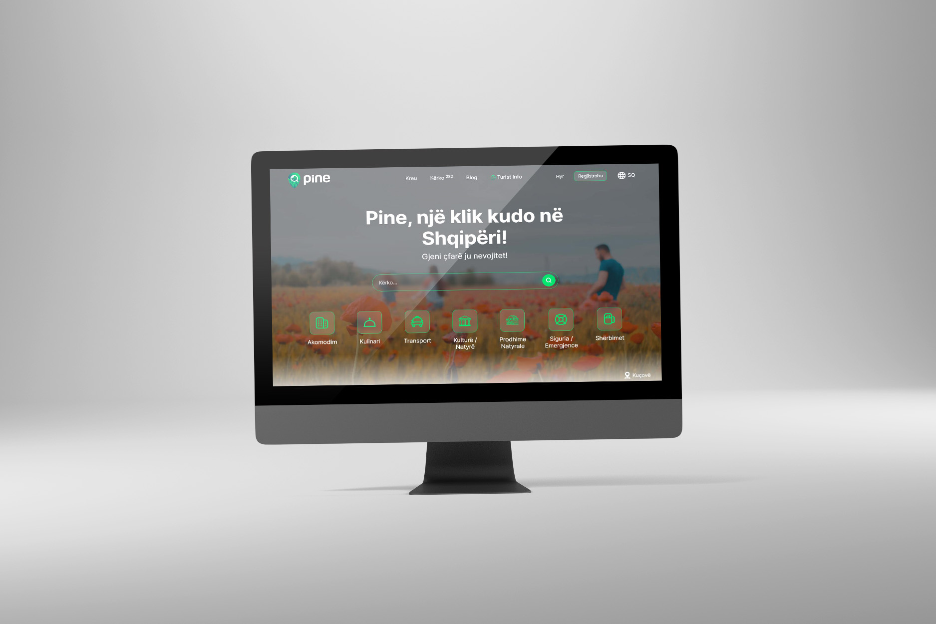 The Pine website, presenting Albanian tour packages, transport, accommodation and adventure activities.