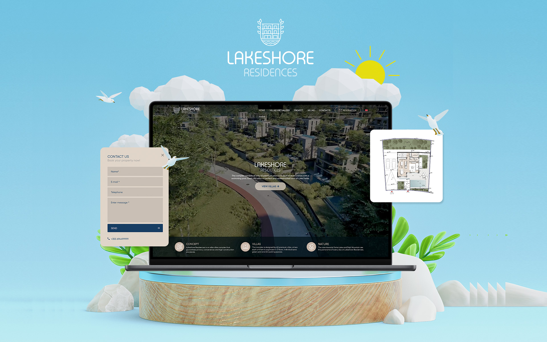 The Lake Shore Residences website, presenting luxury villas beside Farka Lake near Tirana.