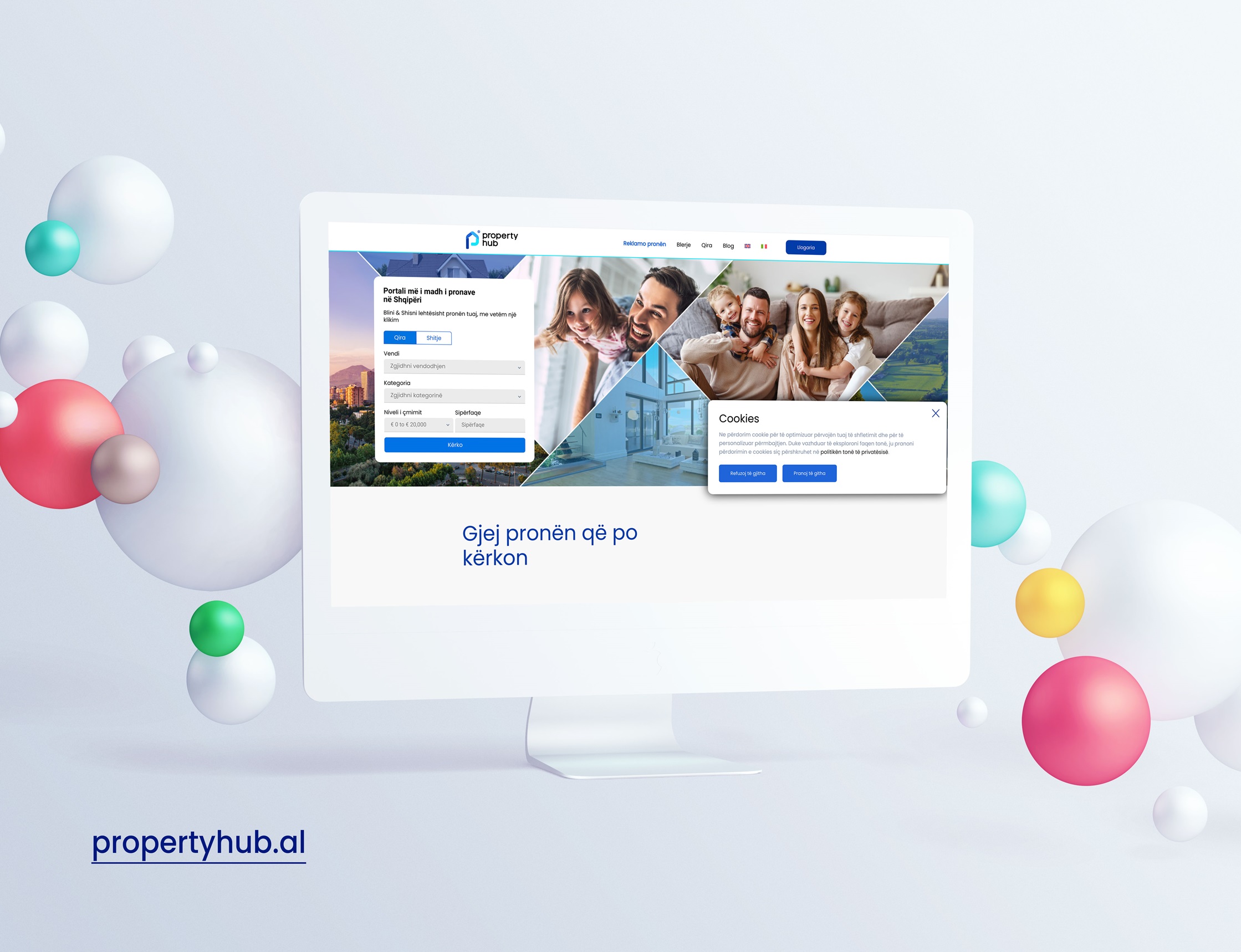 The Property Hub website, an Albanian real estate portal for buying, selling and renting.