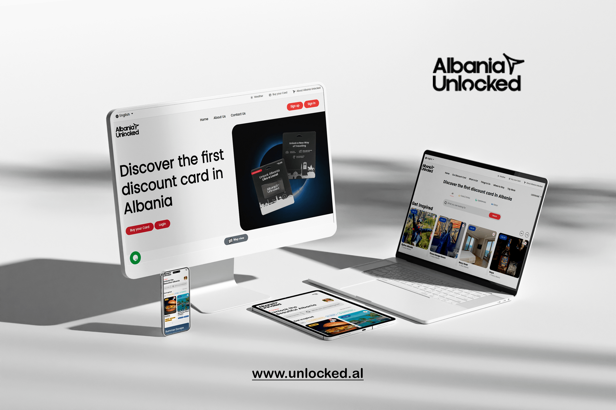 The Albania Unlocked website, a sustainable tourism platform connecting travellers with local businesses.