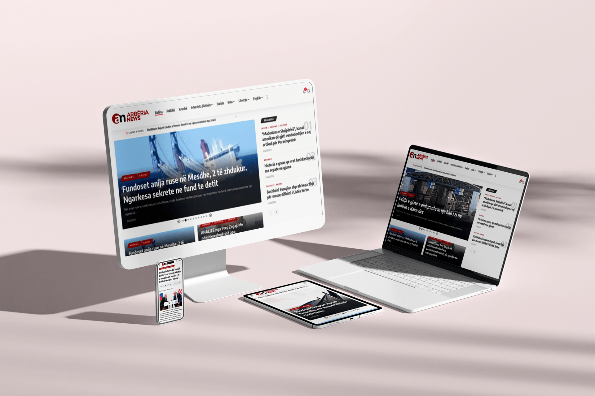 The Arbëria News portal, a multimedia news site covering politics, society, sport and technology.
