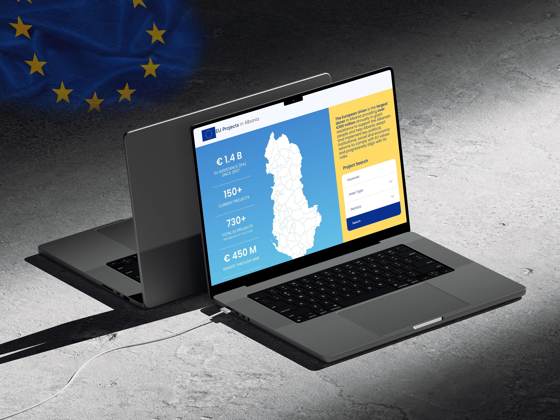 The EU Projects Albania website, presenting EU grant assistance and reform support programmes.