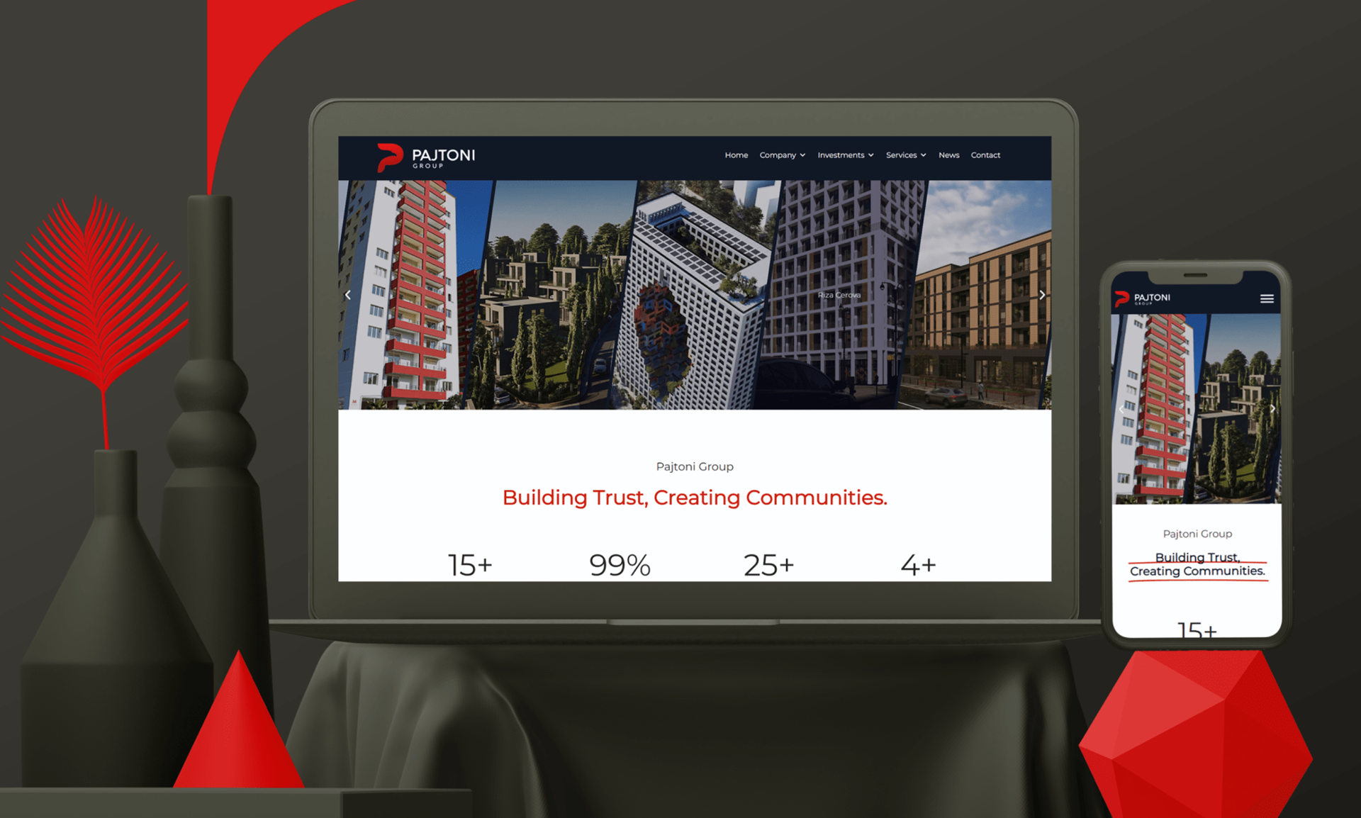 The Pajtoni Group website, presenting marble processing and construction material supply.